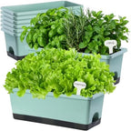 Oliz Window Box Planter 8 Pcs, 17 Inches Rectangle Flower Pots with Drainage Holes & Trays, Vegetable Planters for Windowsill Patio Garden Balcony Home Indoor Outdoor (Green, 16 * 7 * 6 inch) - Image 2