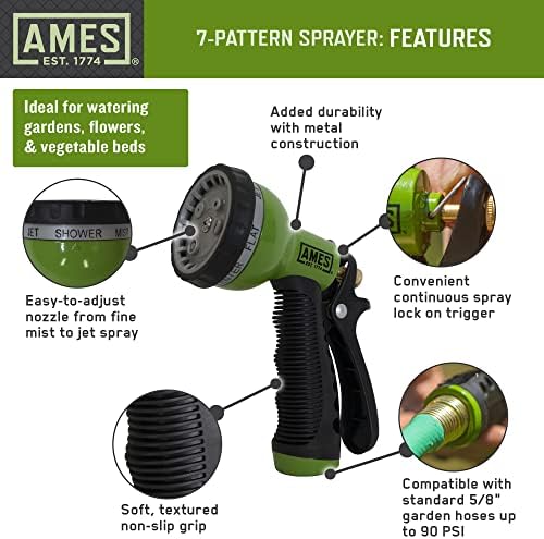 AMES (3) Piece Sprinkler & Sprayer Set with (1) Pulsating Spike Style, (1) 3 Arm Rotating Sprinkler and (1) 7-Pattern Spray Nozzle for Lawn, Garden or Yard, Watering, Adjustable, Easy Hose Connections - Image 5