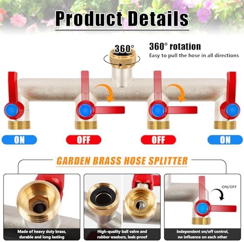 Upgraded Brass Garden Hose Splitter 4 Way Heavy Duty with Extension Handle - Image 3