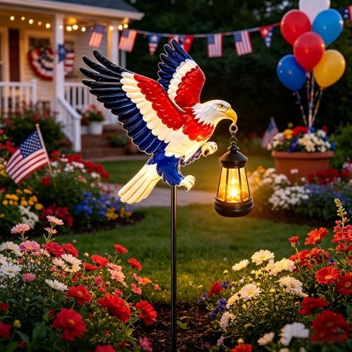 4th of July Decorations 250th anniversary Bald Eagle Solar Garden Light Outdoor Waterproof, Gift for family and friends, Stake Light with Solar Lantern,Solar Lights Yard Art Outside Patio Garden Decor - Image 7
