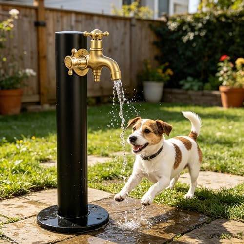 Freestanding Hose Stand Vertical Garden Water Tap, Outdoor Stainless Steel Water Column with Faucet, Freeze Proof Yard Hydrant Spigot for Patio Backyard(Round A,Height: 60cm/23.6in) by Gaommini
