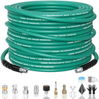 50FT Sewer Jetter Kit for Pressure Washer,1/4‘’NPT Drain Cleaner Hose 5800PSI, with Adapter Corner Rotating Button Nose Sewer Jetting Nozzles Kit Pearl Corsage Pin Spanner Waterproof Tape by SITIMIMIL