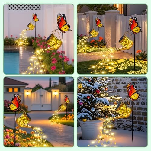 Solar Watering Can Lights Butterfly Hook Outdoor Garden Decor - Image 6