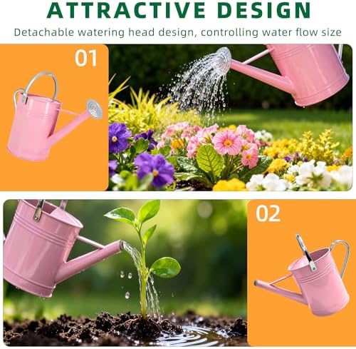 1.7 Gallon Pink Decorative Countryside Style Water Can with Removable Spout, Metal Watering Can for Garden Flower, Galvanized Watering Can for Outdoor Indoor Plants - Image 4