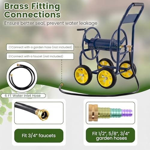Goplus Garden Hose Reel Cart, 330ft 5/8" or 400ft 1/2" Large Capacity, Heavy-Duty Metal Hose Cart w/4 Wheels, Portable Water Hose Organizer for Outdoor Yard Planting Lawn - Image 6