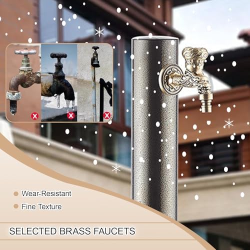 Stainless Steel Water Hose Stand with Copper Faucet, Vertical Garden Water Column, Outdoor Side Inlet, Durable Landscape Feature for Gardens, Patios, and Yards (Antique 1) - Image 4