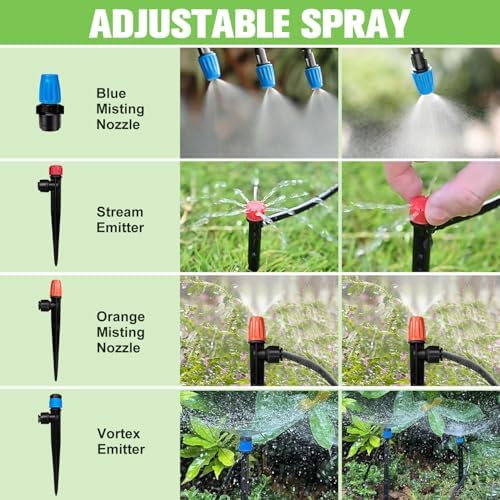 260FT Drip Irrigation System for Garden with 40 Nozzles & Emitters, Garden Watering System with 1/2" & 1/4" Tube and Barbed Fittings - Adjustable Sprinklers Kit for Greenhouse,Lawn,Pond De-Icer - Image 5