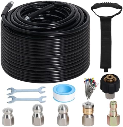 150FT 1/4-In Sewer Jetter Kit, 5800 PSI Pressure Washer Drain Cleaner Hose by Zejoot