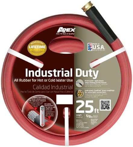 APEX 8695-25 Commercial All Rubber Hot and Cold Water Hose, 5/8" by 25', Red by Unknown