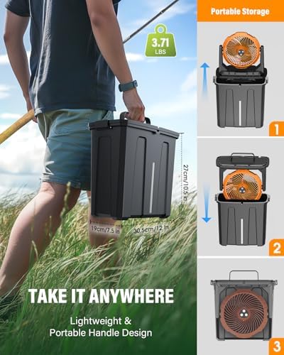 Ausic 9L Bucket Portable Misting Fan for Outdoors Patios, 30000mAh Rechargeable Battery Operated Camping Fan, 3 Strong Winds, 3 Large Spray Outlets, for Fishing/Travel/Garden Party/Golf/Tent/Office - Image 6