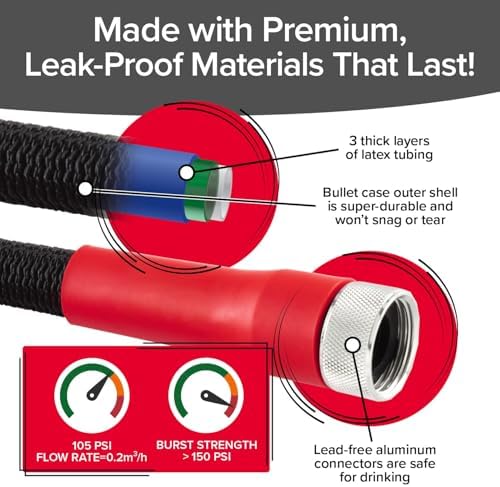 Pocket Hose 25 FT Silver Bullet 2.0 Expandable Garden Hose w/Turbo Shot Nozzle, AS SEEN ON TV, Lead-Free, Solid Aluminum Connectors, Easy On/Off Valve, Kink-Free, Leak-Proof (Pack of 2) - Image 4
