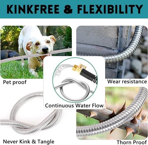 Stainless Steel Garden Hose 100FT, Stainless Steel Heavy Duty Water Hose With 10 Function Nozzle, No-Kink, Tough & Flexible, Sturdy and Lightweight, Rust Proof for Yard, Outdoor - Image 4