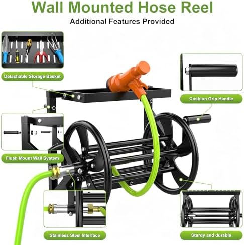 Wall Mounted Garden Hose Reel for Outside, Holds 130-feet of 5/8-Inch Hose - Image 3