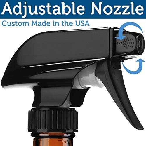 Sally's Organics Empty Amber Glass Spray Bottle - Large 16 oz Refillable Container for Essential Oils, Cleaning Products, or Aromatherapy - Black Trigger Sprayer w/Mist and Stream Settings - 6 Pack - Image 2