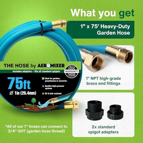 Aeromixer THE HOSE 1 Inch Garden Hose 75 Ft w/Adapter Set for 3/4 Spigots - Image 5