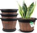 4 Pack 14 inch Plant Pots,Whiskey Barrel Planters with Drainage Holes by Quarut