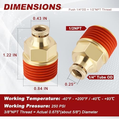 DOT Approved Male Straight Brass Union 1/4" Tube x 1/2" NPT, 10PCS - Image 5