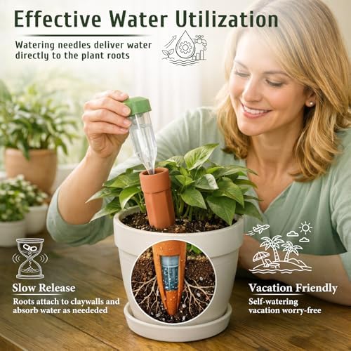 Honeydak 6pcs Small Terracotta Watering Spike with Lid 5'' Garden Vacation - Image 4