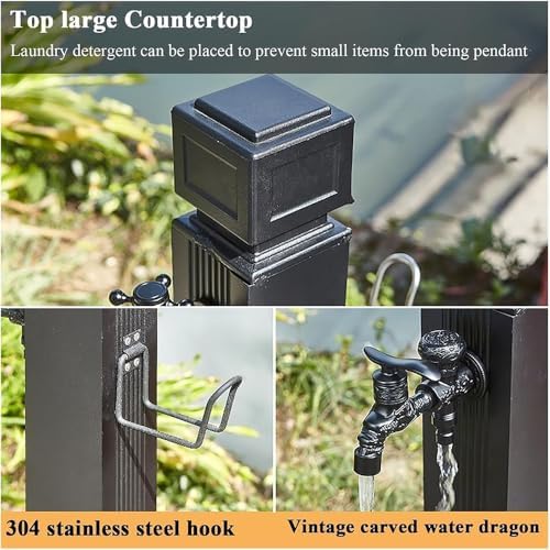 Stainless Steel Cylindrical Vertical Garden Water Column Freestanding Hose Stand with 15M High Pressure Water Pipe, Water Hydrant Decorative Water Feature Fountain,26in - Image 5