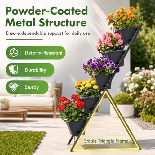 Giantex 5-Tier Vertical Garden Planter, Raised Garden Bed w/Drainage System & Removable Tray, Metal Frame Elevated Planter Boxes for Herb Vegetable Flower Grow, Outdoor Indoor Patio Balcony Backyard - Image 3