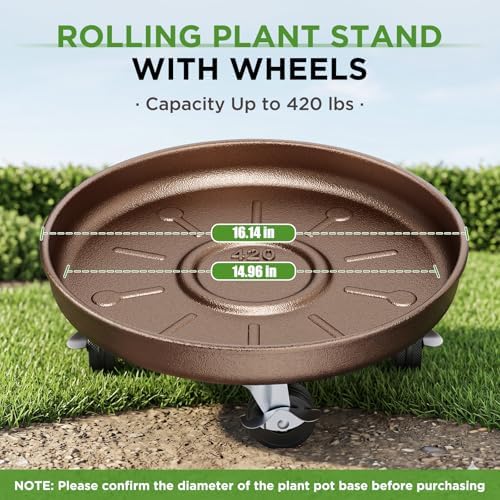 Plant Caddy With Wheels 16" Metal Plant Saucers for Indoors 420 Lb Capacity - Image 3