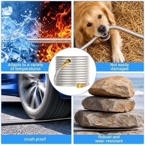 GarveeLife 50 FT Stainless Steel Garden Hose, Heavy-Duty Water Hose with Adjustable Brass Nozzle, No Kink & Leak-Resistant, Lightweight Flexible Hose for Lawn, Yard Watering, RV & Car Washing - Image 4