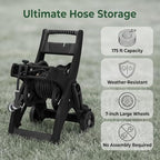 175FT Portable Hose Reel Cart with Wheels, Black - Image 4