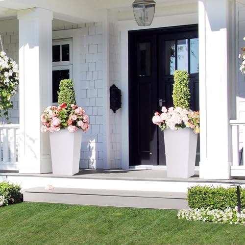 Garvee 22.5" Tall Planters Set of 2, Outdoor＆Indoor White Planter Pots - Image 4