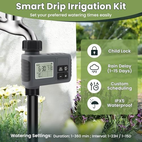 200FT Automatic Drip Irrigation Kits with Water Timer 360° Bendable Spray - Image 2