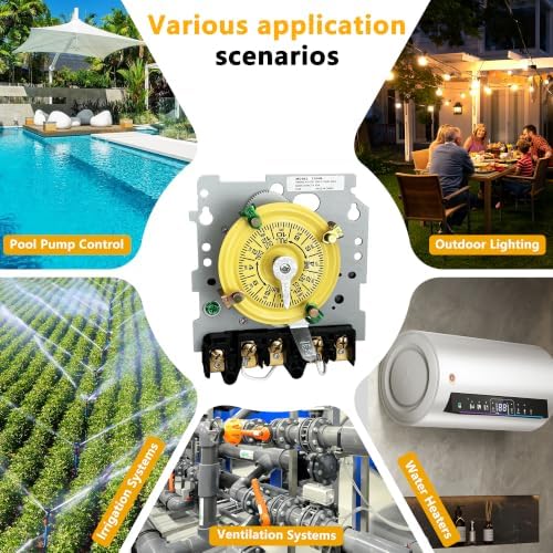T104M Mechanical Timer Switch,208-277 VAC 5HP 40A DPST Pool Pump Timers Replacement,24-Hour12 ON/Off Cycles for Water Heater,Pool Pump,Lighting,Fans,Heavy-Duty Mechanical Time Switches(Mechanism Only) - Image 3