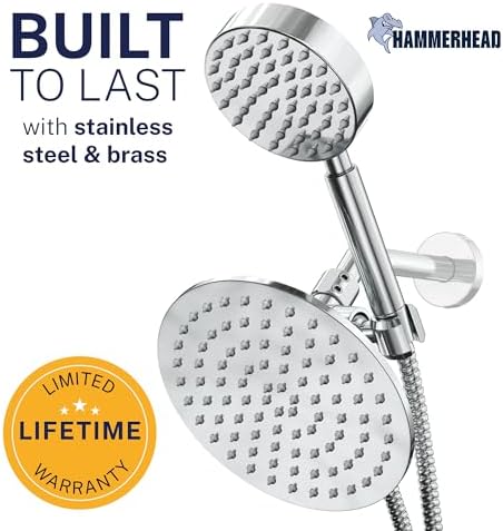 HammerHead Showers® Solid Metal Dual Shower Head Combo – CHROME – 8 Inch Rainfall High Flow Shower Head & Handheld Shower Head High Pressure with Hose 6ft - Hotel-Like Double Shower Heads - Image 2