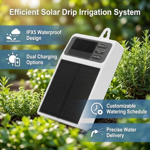 Diydeg Solar Automatic Drip Irrigation System, Water Proof Plant Watering Kit with Dual Charging Options Customizable Schedule, Solar Irrigation Controller for Garden Balcony Patio - Image 5