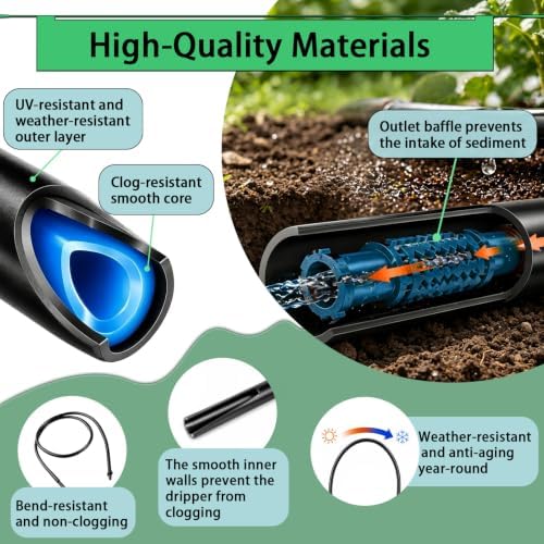 1PC 1/4" Drip Irrigation Dripline Tubing 100FT, 0.5 GPH Emitters Built-in Drip Irrigation Line, 6" Emitter Spacing with 1/4" Fittings Included, 1PC Hole Punch, Saving 80% Water, Black - Image 3
