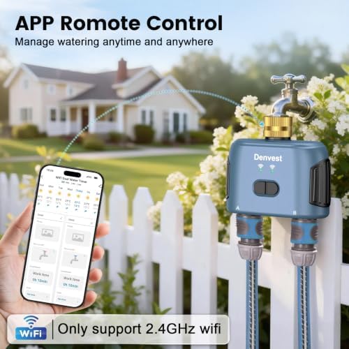 WiFi Water Timer for Garden Hose with Brass Inlet,Smart Hose Timer with WiFi Hub, APP & Voice Control,Up to 20 Watering Plans, 2-Zone Sprinkler Drip Irrigation System Controller for Yard Lawn Watering - Image 2