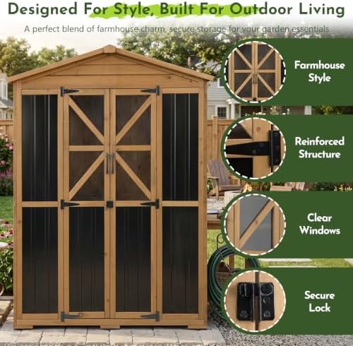 Outdoor Wooden Storage Shed Cabinet with 6 Adjustable Shelves - Image 3