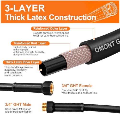 Garden Hose 50FT Heavy Duty Water Hose with 360° Swivel Connector, Flexible and Durable, Lightweight Rubber Hybrid Hose, Leak-Free Connections, Male to Female Fittings for Garden, Lawn, Yard - Image 3