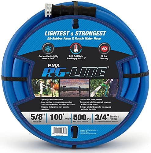 AG-LITE BSAL58100 5/8" x 100' Hot/Cold Water Rubber Garden Hose, 100% Rubber, Ultra-Light, Super Strong, 500 PSI, 50F to 190F Degrees, High Strength Polyester Braided by BLUBIRD