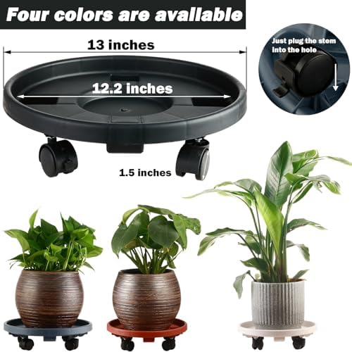 5 Packs Large Plant Caddy with Wheels 13" Rolling Wheeled Plant Stands Heavy-Duty Plastic Flower Pot Roller Base Movers Indoor Outdoor Planter Dolly with Casters Trolley, Black - Image 4