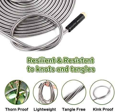 Flexible Metal Garden Hose 100ft-Heavy Duty Water Hose with Durable 304 Stainless Steel and 10 Way Spray Nozzle-Strong 3/4'' Solid Brass Fitting-Outdoor Yard No Kink Lightweight Long Hose Pipe - Image 3