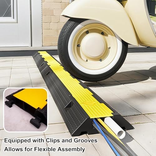 Cable Protector Ramp, Hose Protector Ramp with Flip-Open Top Cover, Modular Cable Ramps Rubber and Plastic, 1102 Lbs Load Capacity(100 * 58 * 12cm/39 * 23 * 5in) - Image 4