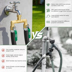 2 Way Heavy Duty Brass Garden Hose Splitter, 360° Rotatable Y Valve, Full Flow Large Ball Valve, Long Handle, Thickened Solid Brass, 3/4" GHT Thread for Outdoor Faucet, Lawn Irrigation, Car Wash - Image 5