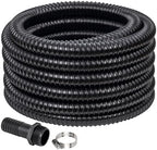 1-1/4" ID Pond Tubing 25ft Black, Reinforced PVC Corrugated Hose - Kink-Proof, Includes 1 Stainless Steel Clamp & 1.25" Barbed x NPT Male Adapter for Ponds, Waterfalls, Pumps, Filters & Drainage by ProfessionalBrand