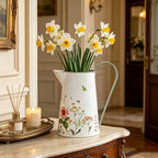 Vintage Rustic Floral Metal Pitcher Vase, 10.24" H Watering Can Decor with Butterfly & Bee Pattern, Farmhouse Centerpiece for Indoor & Covered Outdoor Home Garden Living Room Patio Wedding - Image 2