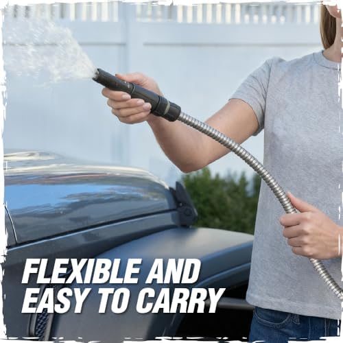 RUGGED RHINO Metal Garden Hose with Spray Nozzle, 75FT, 304 Stainless Steel, 750 PSI Burst Strength, Heavy Duty Flexible Water Hose, Kink Resistant, Leakproof for Yard, Lawn and Outdoor Use, Silver - Image 3