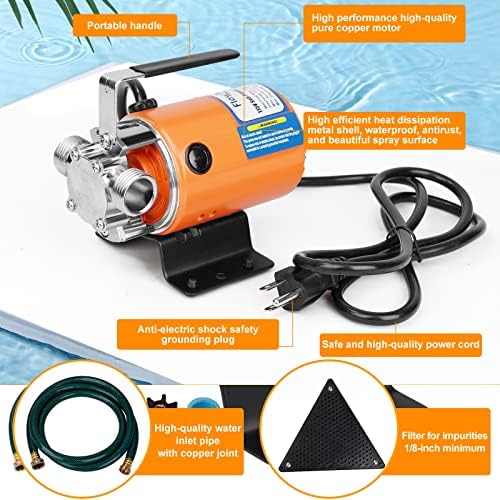 115V 1/10 HP 330 GPH Water Transfer Pump With 3/4 inch Ports, Suction Hose and Spare Impeller - Electric Utility/Sump Pump - Orange - Image 3