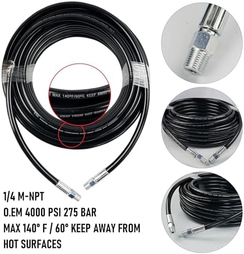 Hourleey Sewer Jetter Kit for Pressure Washer 150FT, Drain Cleaner Hose 1/4 Inch NPT, Orifice 4.0 Button Nose and Rotating Sewer Jetting Nozzle Spanner Tape Pearl Corsage Pin, 4000 PSI - Image 2
