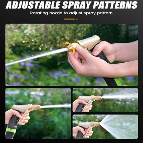 Garden Hose Nozzle, Heavy Duty Metal Spray Nozzle, 100% Full Brass Nozzle High Pressure Water Hose Nozzles with Adjustable Spray Patterns for Garden Watering, Car Washing & Pet Bathing - Image 3