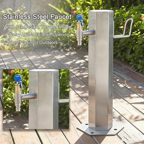 Outdoor Garden Water Column, 304 Stainless Steel Frost-Resistant Tap Post with Lockable Water Hydrant, Hose Stand with Spigot for Garden Irrigation and Watering(Size:34 * 2.5in) - Image 5