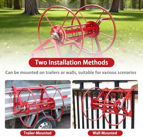 Garden Hose Reel on Stable Pedestal Base portable Hose Reel Wall Mount Easy to Store Steel Manual Crank Water Hose Holder for Outside Use Storage and Watering(61x39x53cm) - Image 3