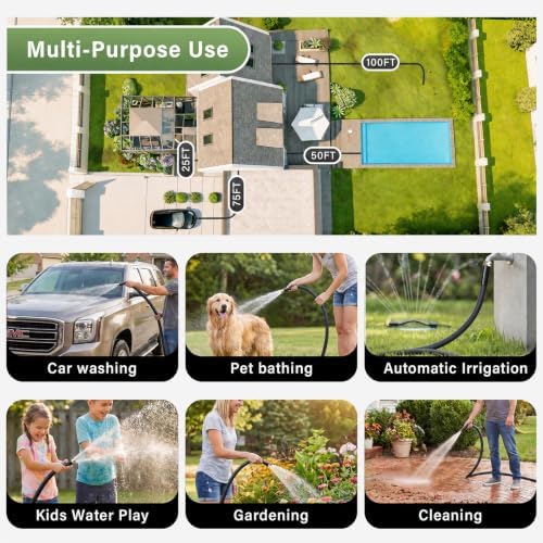 Garden Hose 3/4" x 100ft 5-Layer Heavy Duty Brass Rubber Hose with 1000 PSI Burst Pressure – Kink Resistant Flexible All-Weather Outdoor Hose for Yard Car Wash Pets Black - Image 4